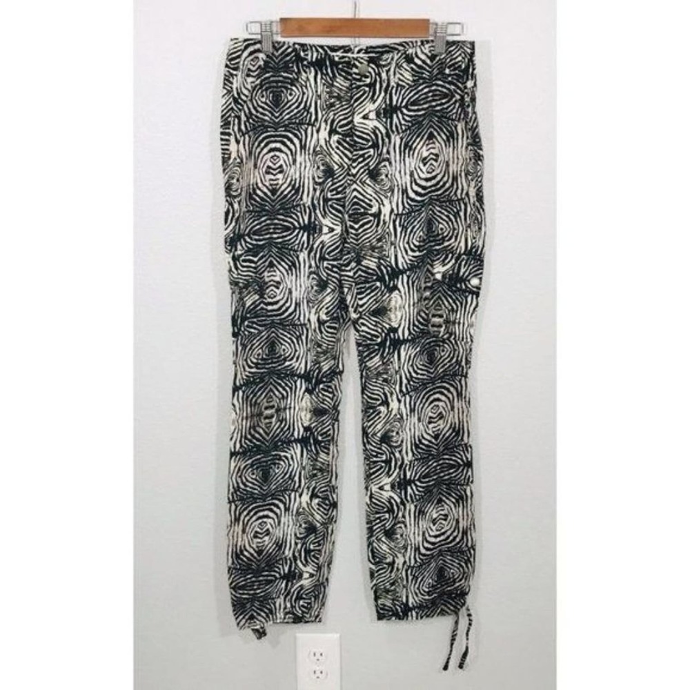 Boston Proper Animal Zebra Print Wide Leg Joggers w/ Cargo Pockets, 4